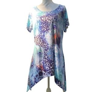 CREATION Geometric “Shark Bite” Hemline in Blue Green Purple Size Medium